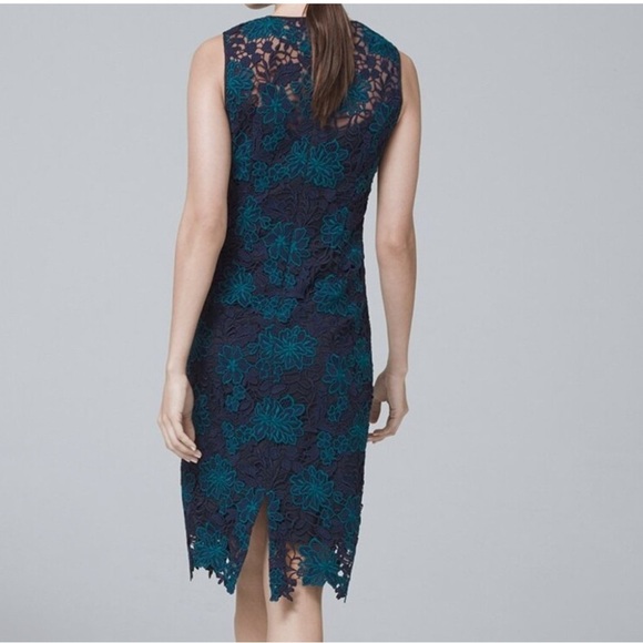 White House Black Market Illusion Lace Sheath Dress Navy Floral Midi EUC Zipper - Picture 5 of 16